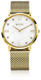 ZINZI Roman horloge witte parelmoer wijzerplaat stalen kast geelgoudkleurig stalen mesh band geelgoudkleurig 34mm extra dun ZIW548M