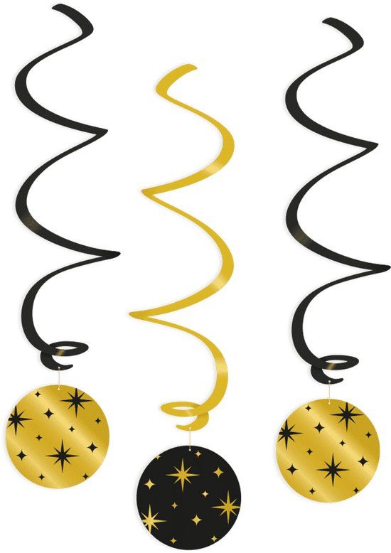 PD-Party Paperdreams Swirl Decorations Gold/Black - Stars