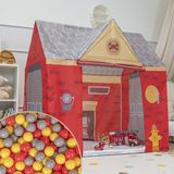Selonis Speeltent Brandweerkazerne Met 600 Ballen Opvouwbaar Voor Kinderen Realistisch Ontwerp Duurzaam En Veilig Makkelijk Te Monteren Binnen En Buiten, Rood-Grijs:Grijs/Geel/Rood/