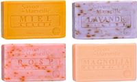Le Chatelard 1802 Set Marseille zeep 4x100 gram in geuren honing-lavendel-rozen-magnolia