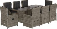 vidaXL 9-delige Tuinset met Kussens, Poly Rattan, Grijs