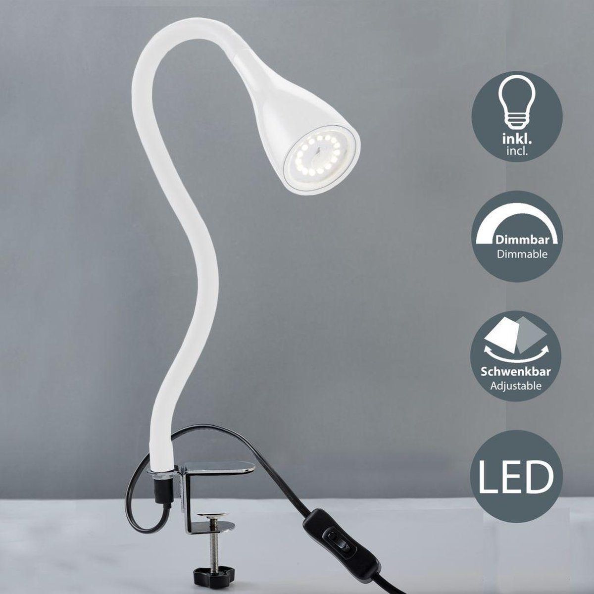 B.K.Licht Klemlamp - Wit - LED - Dimbaar - GU10 - 3000K - 400Lm - 5W