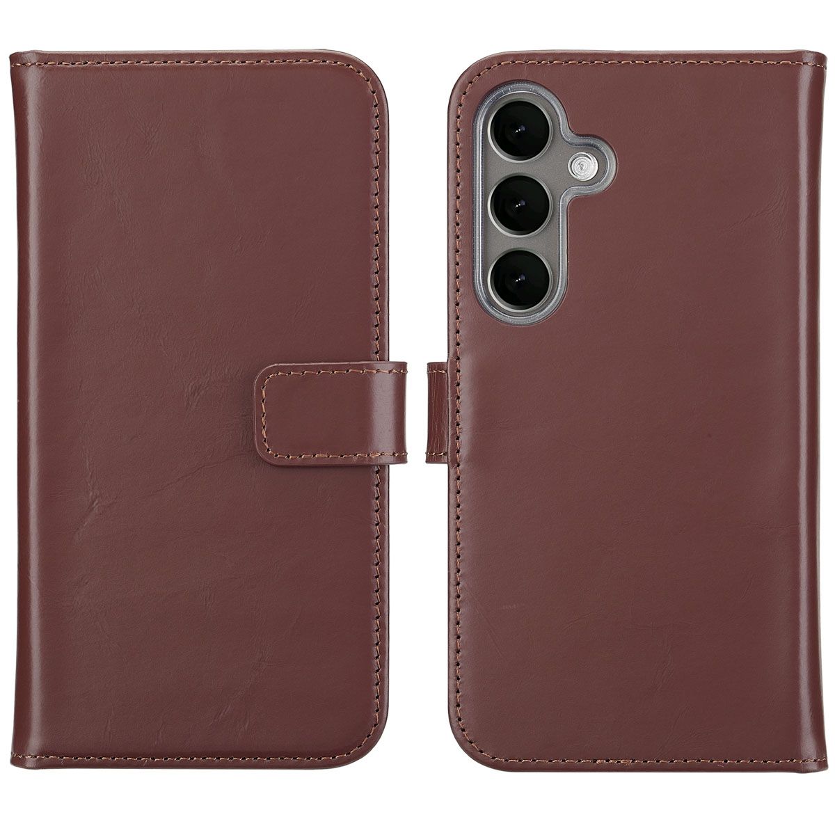 Selencia Echt Leren Bookcase Samsung Galaxy S25 - Donkerbruin