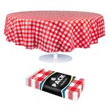 Grandipity Rode Gingham Geruit Plastic Tafelkleed Wegwerp (6 stuks) 84 inch Rond Tafelkleed Premium Party Tafelkleden Wegwerp