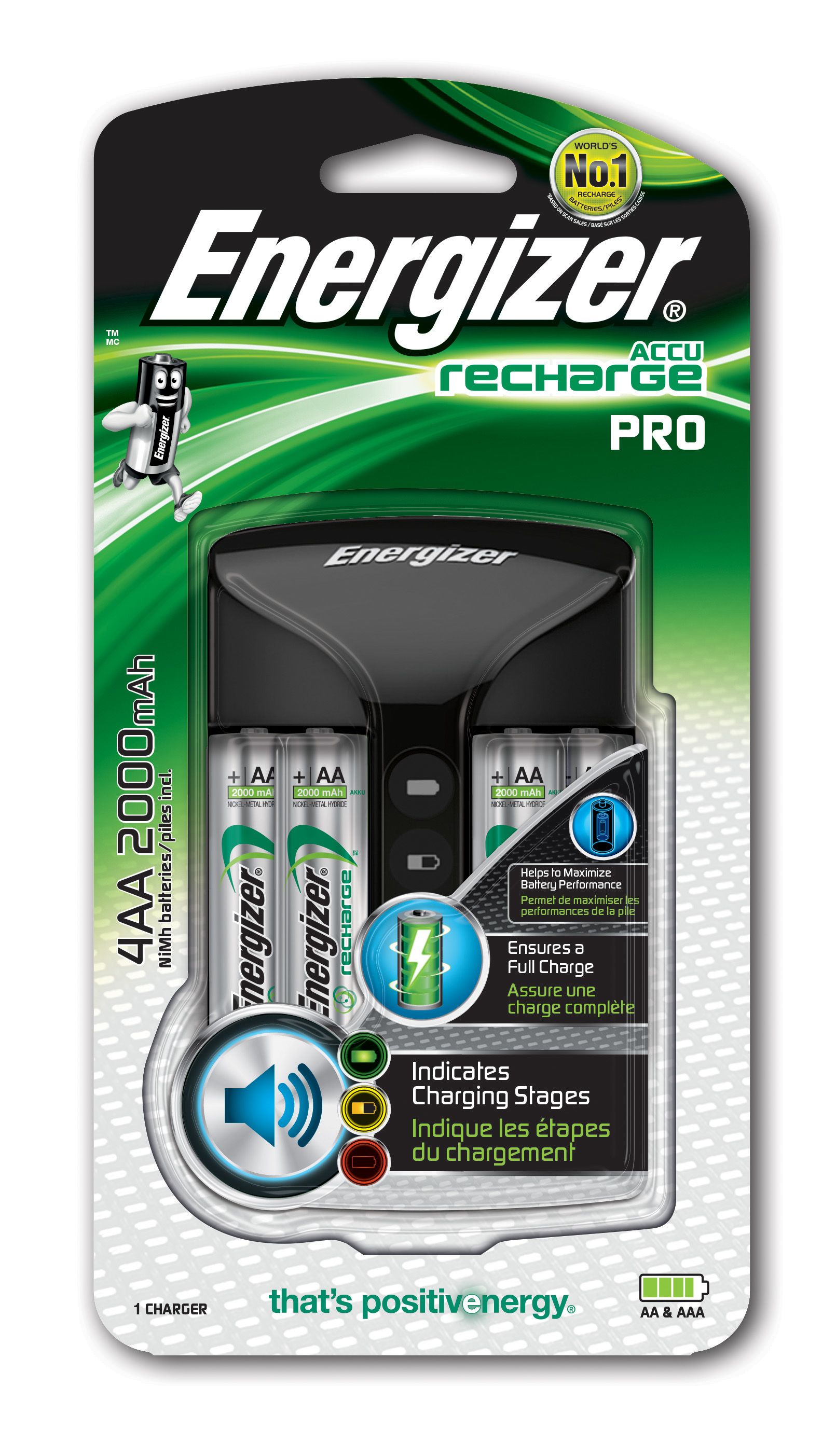 Energizer Pro Charger - AA/AAA NiMH Battery Charger with 4 Batteries Included