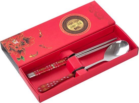 Davim Eetstokjes voor kinderen - Rood - Inclusief lepel - Geschenkverpakking