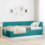 vidaXL Hoekbedframe met Matras Turquoise Fluweel 100 x 200 cm