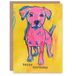 Artery8 Dog Lover Cute Puppy Bright Pink Yellow Pop Art Blank For Him Or Her Art Birthday Card