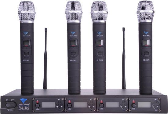 AZUSA PLL-400 Serie - Draadloze Microfoon Set - 4 Handmicrofoons - UHF - 100 Kanalen