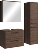 Badplaats Wastafelkast Set Florence 60 x 35 cm – Walnoot Bruin – Badmeubel met Spiegelkast en Kolomkast