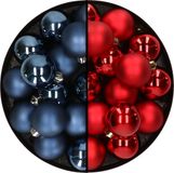Décoration de Noël 32x pièces boules de Noël en plastique mélange de bleu foncé et rouge 4 cm