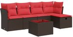 vidaXL 6-delige loungeset met kussens polyrattan bruin