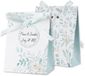 Merkloos Pack of 50 wedding gift boxes 8 x 4 x 10 cm with green leaf design including gift hangers and ribbons, small gift boxes for wedding guest gift christening gift box etc.