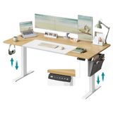 Songmics bureau réglable en hauteur électrique jaune pastel-blanc de base
