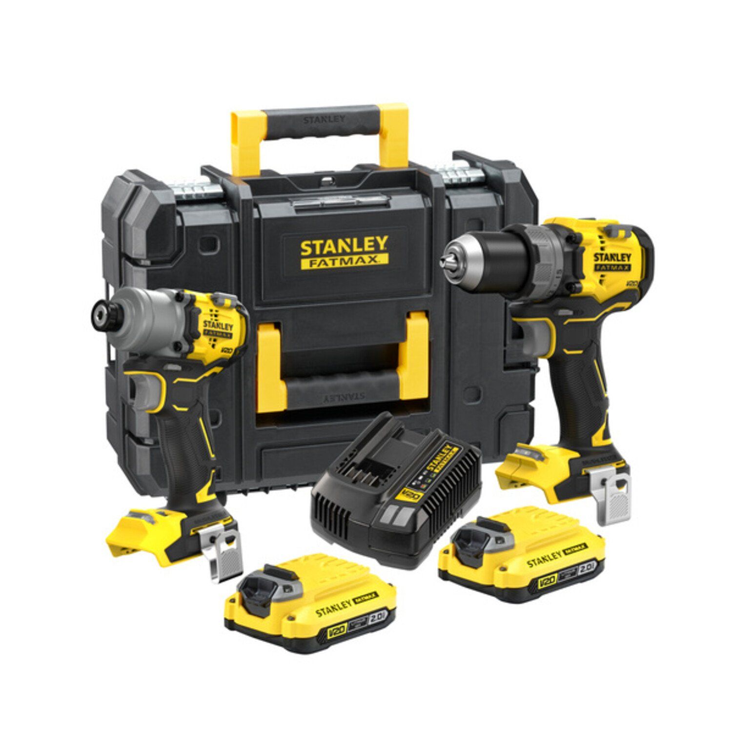 Stanley FATMAX SFMCK211D2T-QW | V20 brushless combikit 18V in TSTAK koffer (2x 2.0Ah accu + snellader)