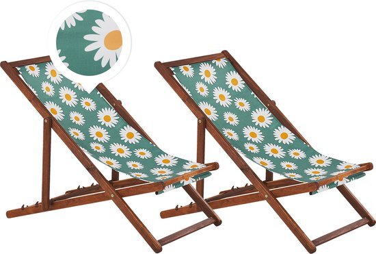 ANZIO - Strandstoel set van 2 - Donkerhout/Bloemen - Polyester