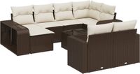 vidaXL 11-delige Loungeset met kussens, polyrattan, bruin