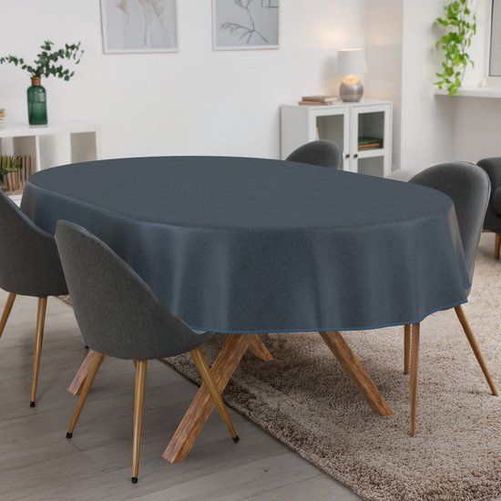 ANRO Tafelkleed Donkerblauw Linnenlook Ovaal 200x140cm