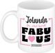 Bellatio Decorations Naam mok Jolanda - wit - Fabulous - keramiek - 300 ml - cadeau collega beker - cadeau