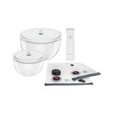 ZWILLING Fresh & Save Bowls Vacuümstarterset, 9-delig, glazen kom M-18 cm, L-24 cm, zak, pomp