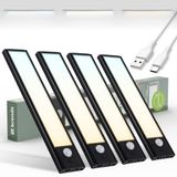 Brendz LED Kastverlichting met Bewegingssensor, USB-C Oplaadbare Led-Strip, 3 Kleurtemperaturen, Dimbaar, Draadloos, Magnetische Verlichting voor Kasten, Gangen, Slaapkamers, 4 x 20cm, Zwart