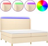 vidaXL Boxspringbed met matras en LED-verlichting, crème kleur, 200x200 cm, gestoffeerd