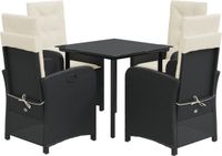 vidaXL 5-delige Tuinset met Kussens, Zwart, Polyrattan