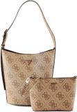 GUESS schoudertas Meridian II Bucket Bag Latte Logo Lichtbruin