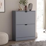 Vida Designs Schoenenkast met 2 laden, ruimtebesparende schoenopbergkast met 2 klapladen, hal en woonkamermeubilair 100% FSC-gecertificeerd (grijs)