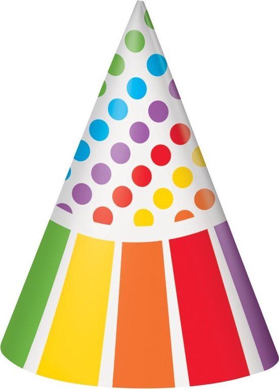 Feesthoedjes Regenboog 8st | Verjaardag | Multi colour