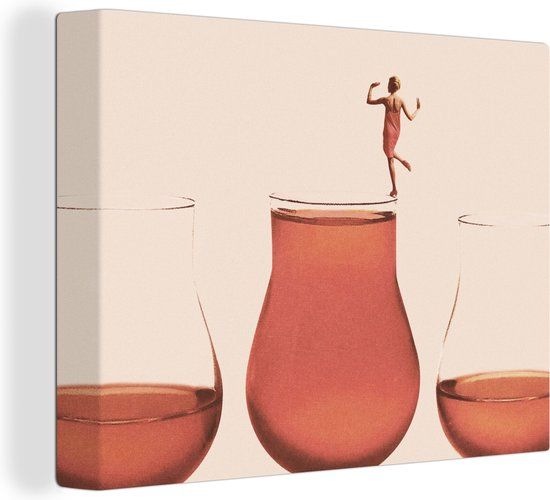 OneMillionCanvasses Canvas Schilderij - Abstracte Vrouw met Wijnglas - 40x30 cm