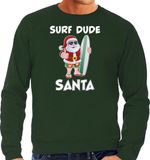 Bellatio Decorations Surf dude Santa - Fun Kersttrui sweater - groen - voor heren - Kerstkleding / Christmas outfit S