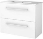 Basic Line Start 39 Badkamermeubelset - Ondiep - 80 x 39 cm - Met Grepen - 2 Lades - Keramische Wastafel - 1 Kraangat - Ice White
