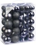 Inge-glas 47x kerstballen antraciet grijs tinten - kunststof - 4-6 cm - mat en glans - met piek