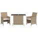 Icecat Ensemble de bistro 3 pièces avec coussins poly rotin beige