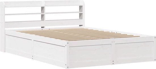 vidaXL Bedframe met hoofdbord massief grenenhout wit 140x190 cm