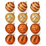 Holly & Jolly Kerstballen - 12x - koper oranje en goud - gedecoreerd - 8 cm - kunststof