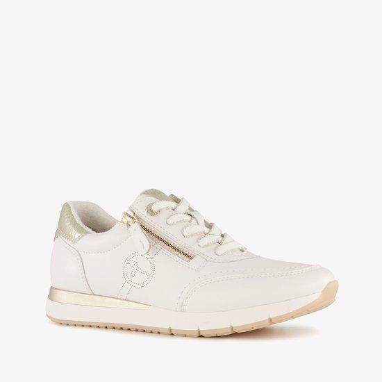 Tamaris Comfort leren dames sneakers wit goud - Maat 40 - Uitneembare zool