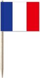 Shoppartners Cocktailprikkers van vlag Frankrijk - 150x stuks - mini vlaggetjes - Franse versiering prikkertjes - 8 cm