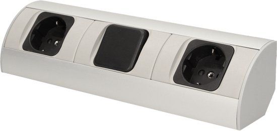 ORNO Stekkerdoos met schakelaar en overspanningsbeveiliging - Verdeelstekker horizontaal - Stekkerblok bureau - Verdeeldoos met snoer 0.5 - Zilver