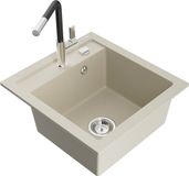 Mexen Vito évier en granit 1 bac avec robinet de cuisine Flora, beige