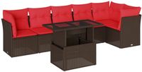 vidaXL 7-delige tuinbankset met kussens, bruin, polyrotan