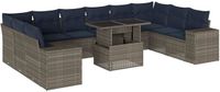 vidaXL 11-delige dining loungeset met kussens, grijs, polyrotan