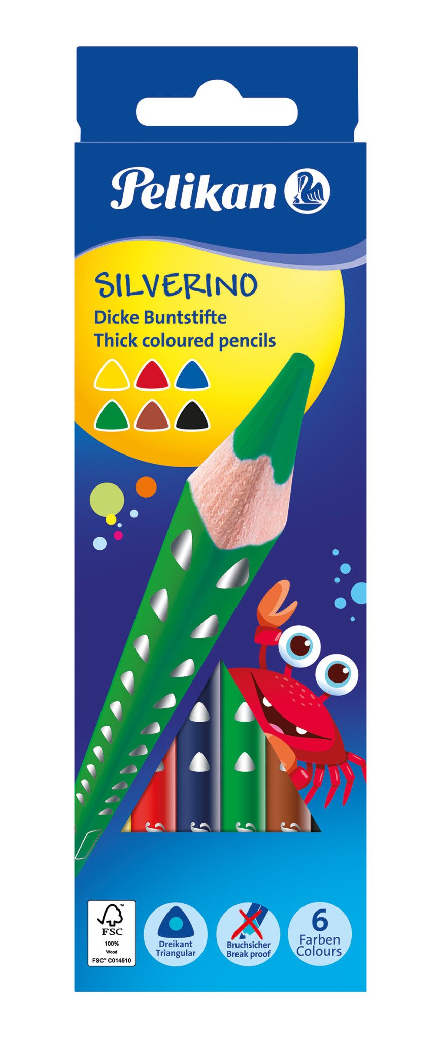 Pelikan 700610 Kleurpotloden - 6 stuks - Zwart, Bruin, Groen, Rood, Violet, Geel