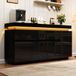 MODFU - Dressoir avec éclairage LED et étagères réglables - Noir - 140 x 35 x 72,5 cm