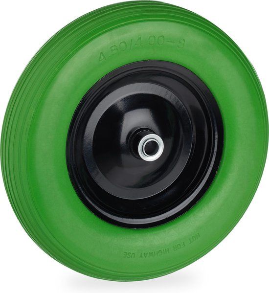 Merkloos Relaxdays kruiwagenwiel 4.80 4.00-8 - rubberband - stalen velg - antilek - 120 kg - groen-zwart