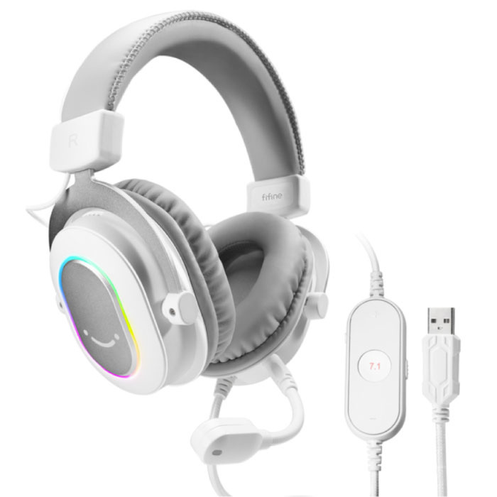FIFINE RGB Gaming Headset - Voor PS4/XBOX/Switch/PC 7 1 Surround Sound - Headphones Koptelefoon met Microfoon Wit