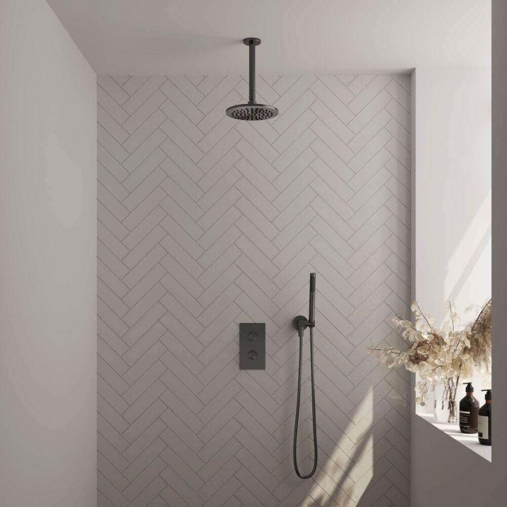 Brauer Gunmetal Carving thermostatische inbouw regendoucheset 2-weg omstel