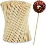 Merkloos Relaxdays cake pop stokjes - set van 400 stuks - bamboe - 15 cm lang - natuur