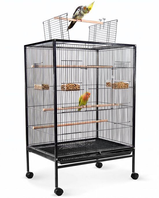 Mobiclinic Ninfa Vogelkooi - Grijs - 95 x 43 x 61,5 cm - Met accessoires en wielen - Voor vogels